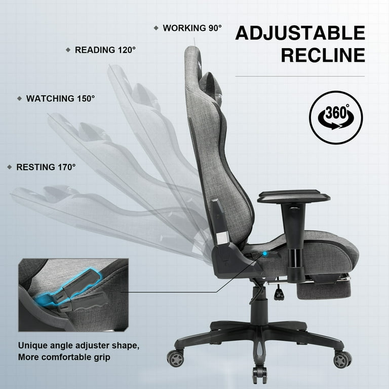Ranqer Felix Fabric  Van Stof  Gamestoel - Gaming Chair / Gaming Stoel Ergonomische Bureaustoel Verstelbaar Armleuningen Grijs