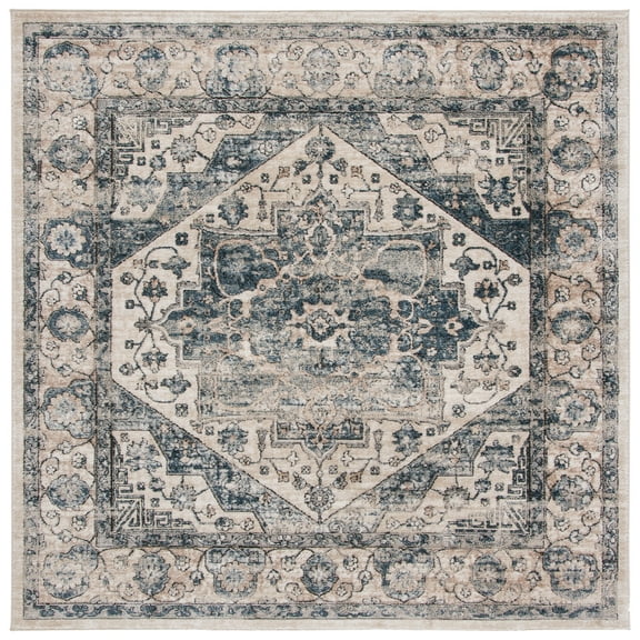 SAFAVIEH Martha Stewart Jackson Oregon Area Rug, Ivory/Blue, 6'7" x 6'7" Square