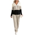 thumbnail image 2 of Bzdzmqm Women's 2 Piece Lounge Set V Neck Long Sleeve Hoodie with Wide Leg Pants Casual Solid Basic Tracksuit Cozy Zip Up Loungewear Fall Winter Outfit, Khaki S, 2 of 7
