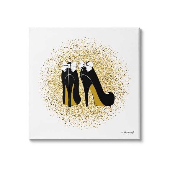 Stupell Industries Gold Glitz Fashion Bow High Heels Abstract Splatter, 24 x 24,Design by Martina Pavlova