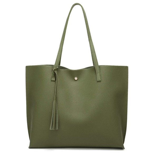 Dreubea Bolso de hombro de piel sintética suave para mujer, bolso de mano con borlas de gran capacidad