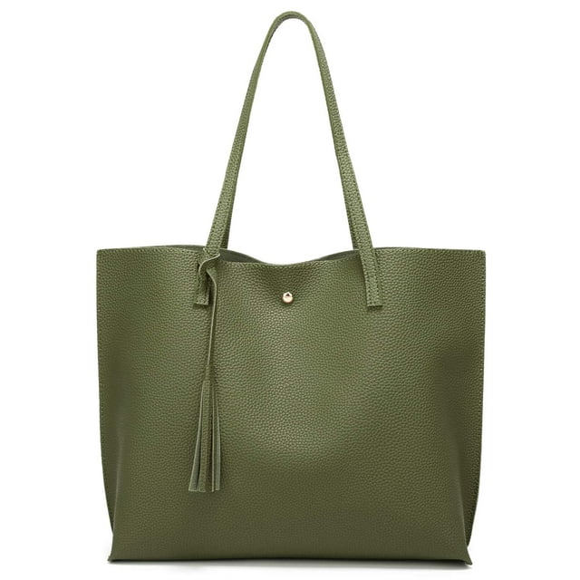 Dreubea Bolso de hombro de piel sintética suave para mujer, bolso de mano con borlas de gran capacidad