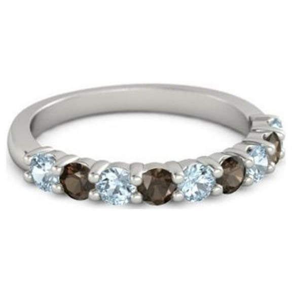925 Sterling Silver Round 2.50 MM Aquamarine Smoky Quartz Eternity Women Stackable Ring