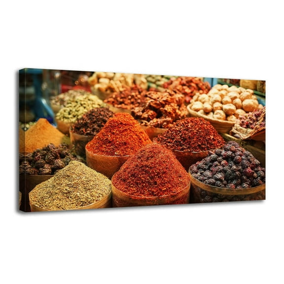 Canvas Wall Art Varety Oriental Spices for Sale Spice Souk Wall Decor for Living Room Bathroom Bedroom Office 30" x 60" Art Paintings, Ready to Hang