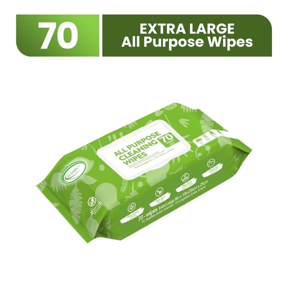 Air Jungles All Purpose Cleaning Wipes 70 Count (Pack of 1), XL 8" x 10" Size Cleaner Wipes for Car Interior, Household Appliance, Yoga Mat, Desk