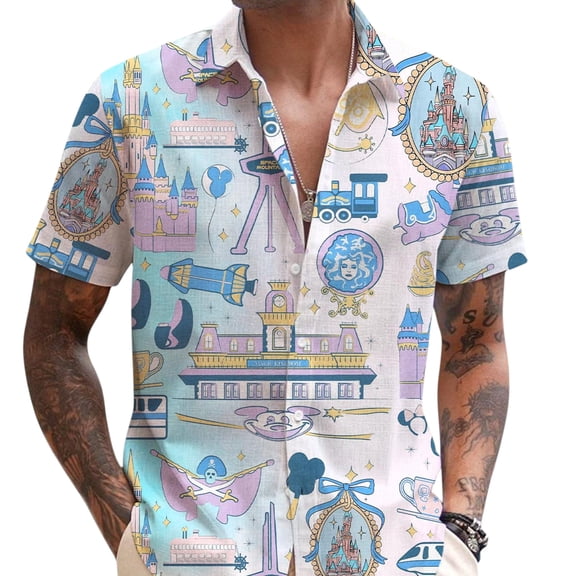 Disney Watercolor Hawaiian Shirt, Magic Kingdom Park Icons Shirt, Disney Button Up, Magic Kingdom Hawaiian Shirt, Disney Summer Shirt