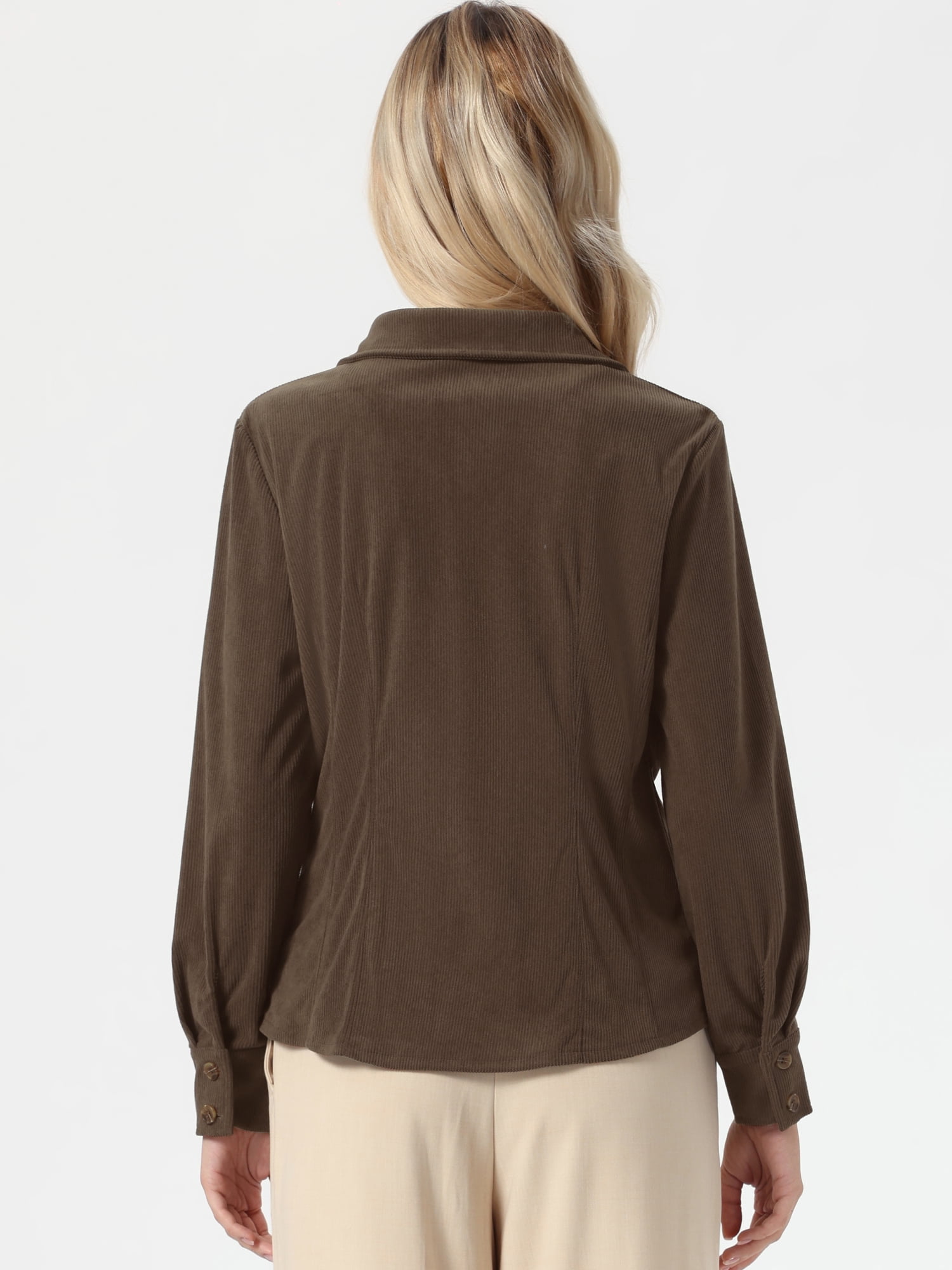 DARING DIVA Women's Corduroy Shirts Button Down Fall Long Sleeve Shirt M Brown