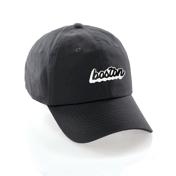 Classic Unstructured USA Cities Baseball Dad Hat 3D Raised PVC Letters Cap, Boston Charcoal, White Black