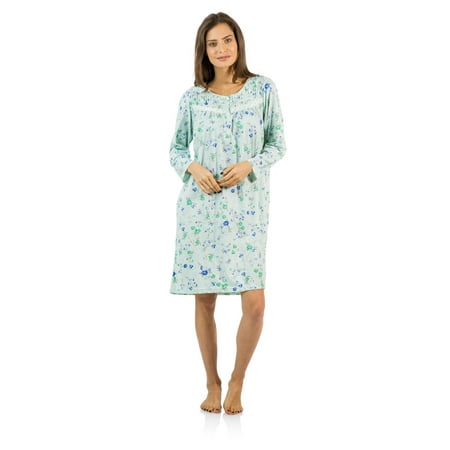 

Casual Nights Women s Cotton Blend Long Sleeve Nightgown - Blossom Pintucked Green - 5X