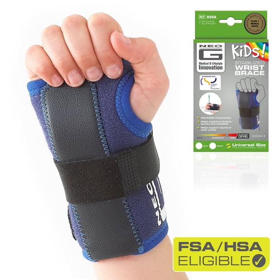 Neo G Stabilized Kids Wrist Brace Support with Metal Splint for Wrist Pain Relief, Arthritis, Strains, Sprains, Instability, Rehabilitation - Adjustable Compression - One size – Left Hand