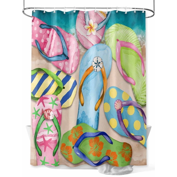 Summer Colorful Flip-flops Shower Curtain Set ,Waterproof Fabric Shower Curtains Beach Sea Shell Pattern Shower Curtains for Bathroom,Bathroom Decor 36"x72"