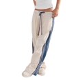 thumbnail image 3 of Women'S Wide Leg Pants Drawstring High Rise Side Striped Slouchy Palazzo Pants with Pockets Beige Blue Edge L, 3 of 8