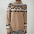thumbnail image 4 of zaveiop Women's Fair Isle Sweater Casual Crewneck Long Sleeve Lightweight Vintage Knit Jumper Tops (Brown, 3XL), 4 of 8