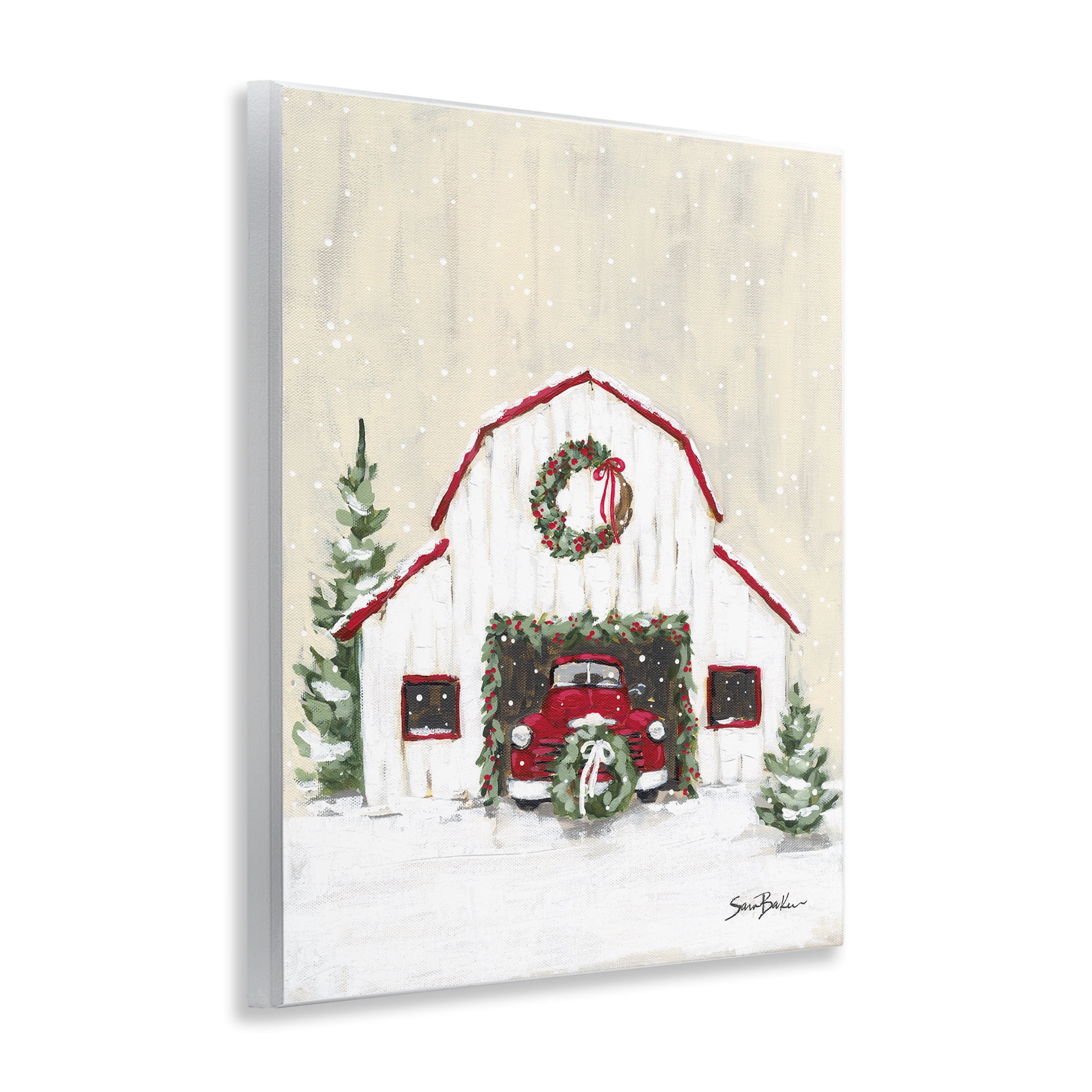 Stupell Industries Seasonal Garlands Barn Holiday Painting Unframed Art Prints Wall Art, 11 x 14