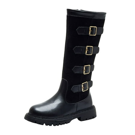 

Povozer Girl s and Toddler Leather Booties Ankle Boot(Black 7-8 Years)