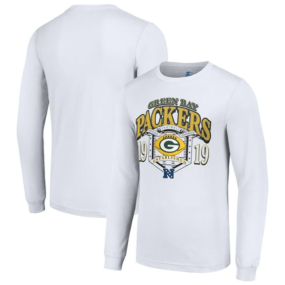 Men's Starter White Green Bay Packers Retro Long Sleeve Graphic T-Shirt