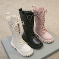 thumbnail image 6 of VNKIDY Girls Kids Solid Color Leather Knee High Boots Plush Lined Warm Lace Up Thick Traction Sole Shoes For Cold Weather Outdoor Activities Stylish Footwear, 6 of 7
