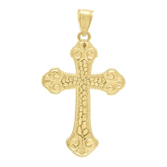 10kt Real Yellow Gold Mens Nugget Cross Religious Charm Pendant