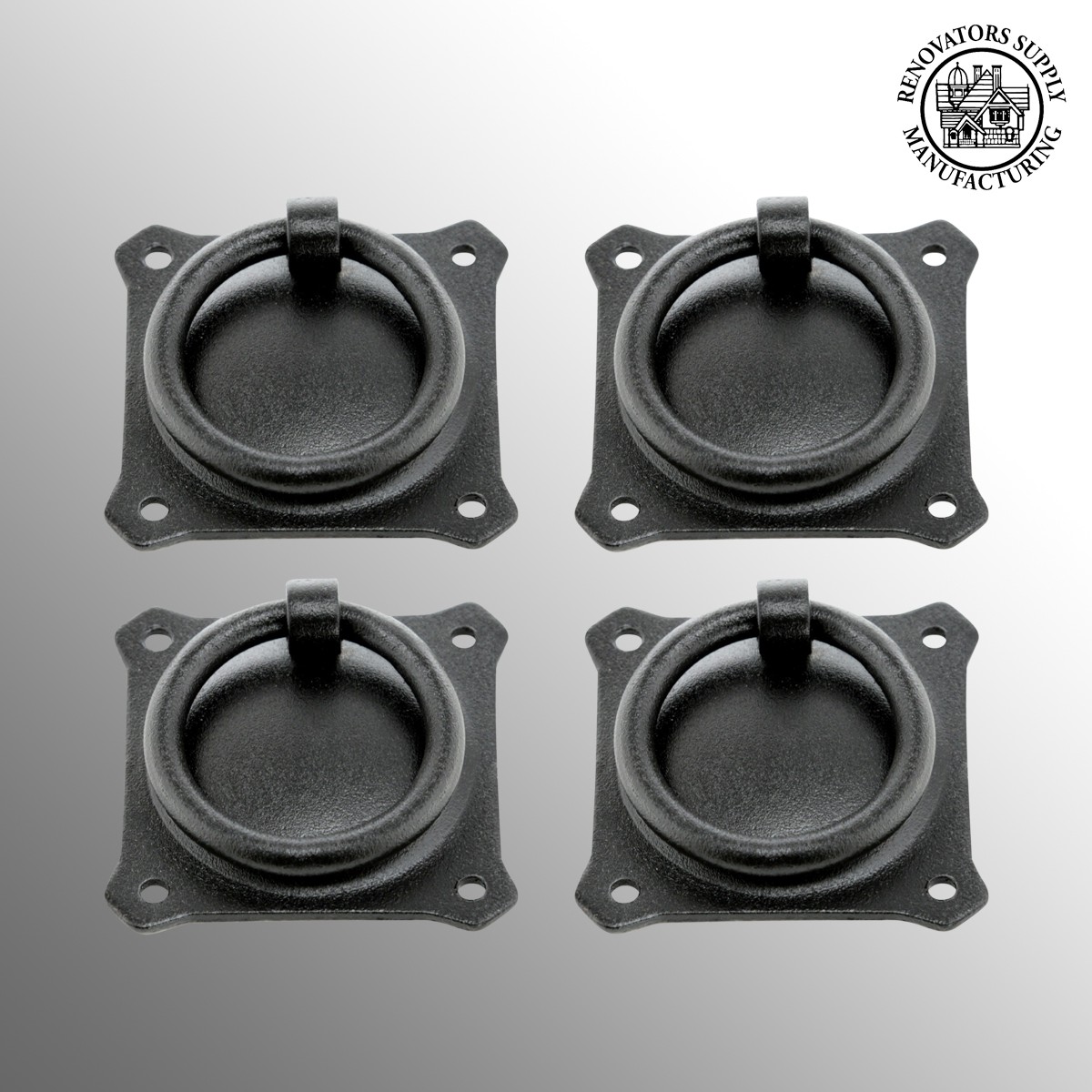 Renovators Supply Wrought Iron Mission Style Ring Pull Black Cabinet 2in Set of 4 - image 2 of 6