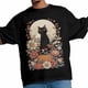 thumbnail image 5 of Camisetas casuales de manga corta con estampado de gato negro y flores de calabaza para hombre., 5 of 8