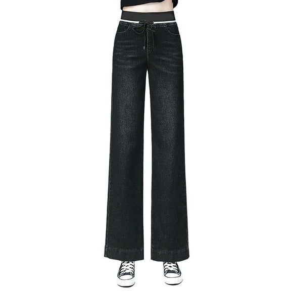 HBFAGFB Womens Jeans Ladies High Waisted Pants Womens Fashion Straight Leg Denim Trousers Black Size 27