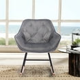 thumbnail image 2 of Nursing Glider Rocking Chair, Velvet Upholstered Accent Chair Rocker Chair with High Backrest & Armrest, Mid Century Modern Wood Armchair Single Sofa Chair for Living Room Bedroom Nursery, Gray, 2 of 7