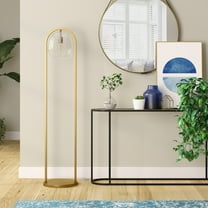 Evelyn&Zoe Sydney 64" Floor Lamp with Seeded Glass Shade, Brushed Brass