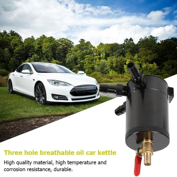 Recipiente de captura de aceite con deflector Tanque Depósito 2 entradas 1 salida con válvula de drenaje Negro
