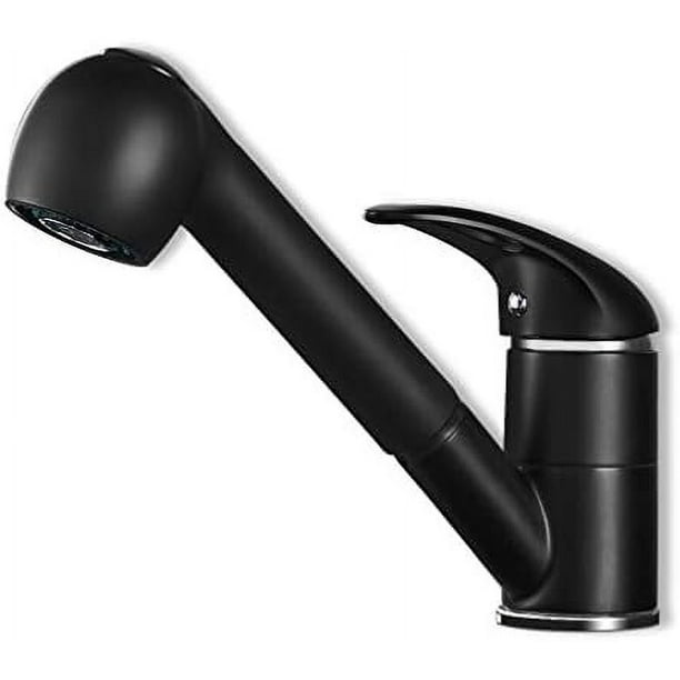 Grifo mezclador de cocina extensible con 2 salidas de agua moldeadas, cromado negro, rotación de 360°, grifo mezclador de cocina monomando para agua fría y caliente