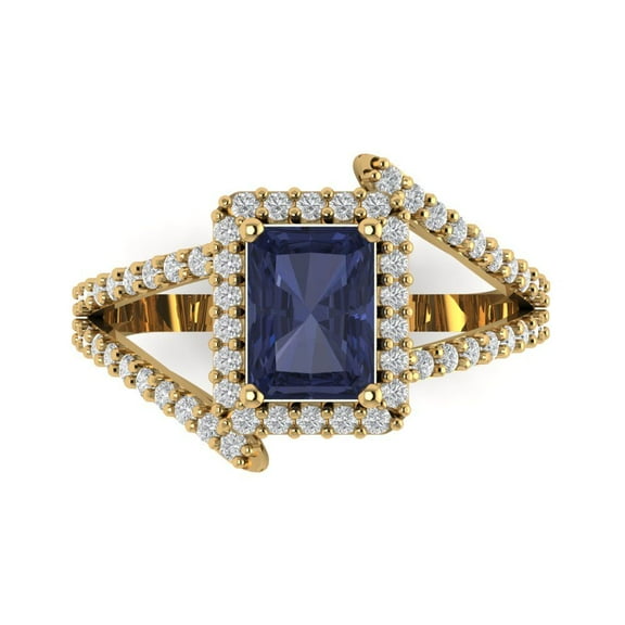 Clara Pucci 14K Yellow Gold 1.94ct BlueSapphire Solitaire with Accents Ring