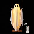 thumbnail image 6 of Solar Powered Hanging Ghost Halloween Decorations Outdoor, Swinging Fabric Ghost with Warm LED Lights for Garden Porch Yard Tree, Spooky Holiday Decor for Halloween Party Indoor, 6 of 7