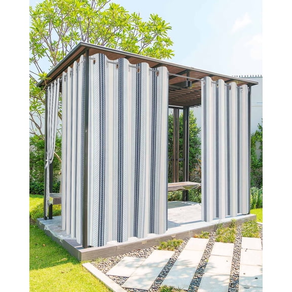 Blue Beige Outdoor Curtains for Patio, Modern Abstract Gradient Vertical Stripes Privacy Drapes Grommet Waterproof Outside Curtains for Porch/Cabana/Balcony 54"x 84", 2 Panel