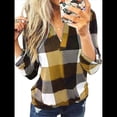 thumbnail image 1 of Blusas de Trabajo Básicas Informales para Mujer, con Cuello en V, Estampado A Cuadros, Puños y Larga. Amarillo 5XL, 1 of 7