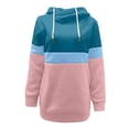 thumbnail image 3 of IROINNID Women's Long Sleeve Sweatshirt Turtleneck Mid-Length Color Block Casual Patchwork Drawstring Tops Sweatshirt, Pink, 3 of 5