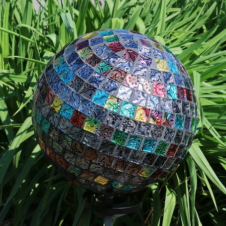 Sunnydaze Tiled Mosaic Gazing Globe Glass Garden Ball, Outdoor Lawn and