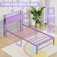 thumbnail image 6 of Yoneston 12" Twin Metal Bed Frame with 2-Tier Storage Headboard for Girls, Heavy Duty Platform Bed Frame No Box Spring Bedroom Furniture, Light Purple, 6 of 10