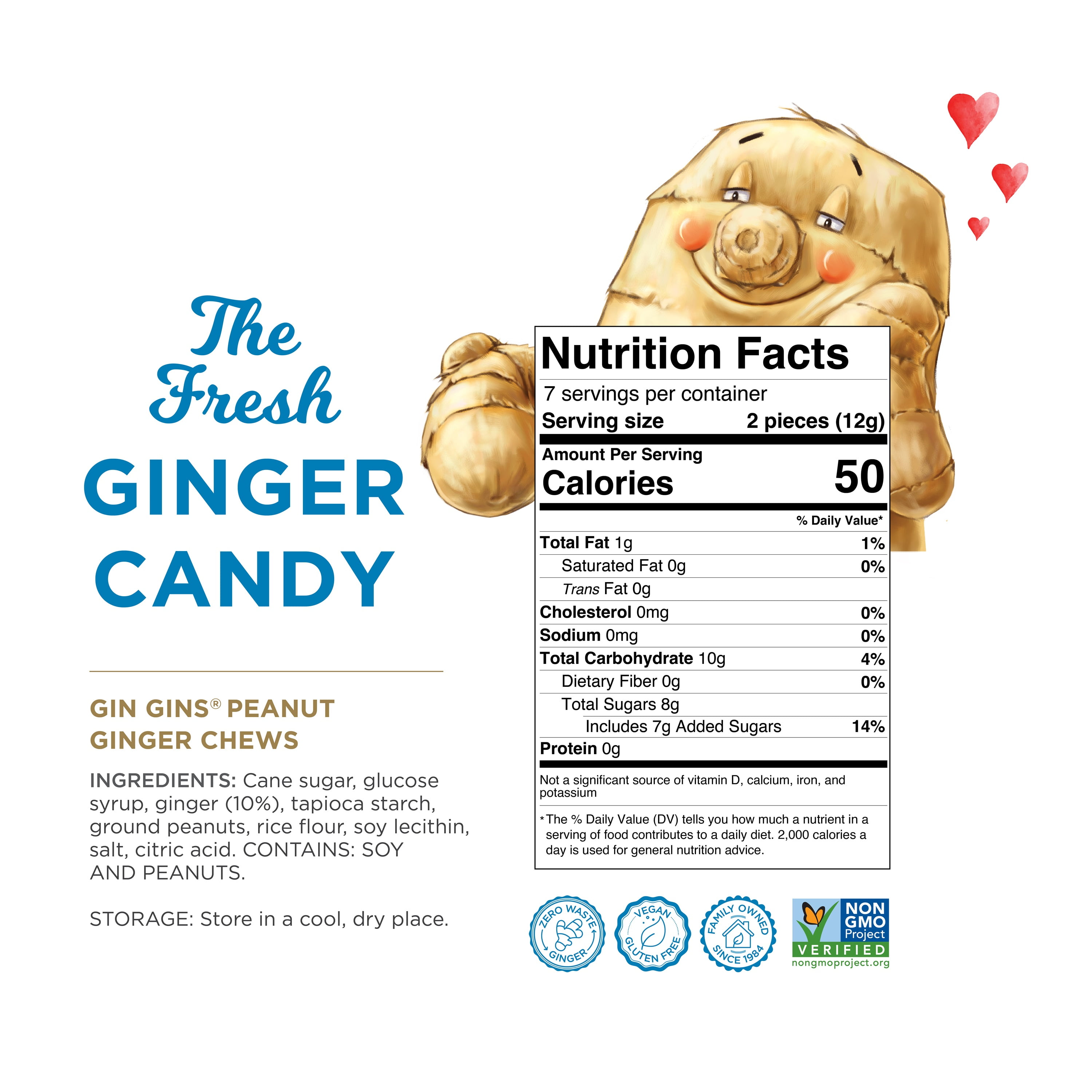 The Ginger People GIN GINS Peanut Ginger Chews Candy 3oz - Pack of 12