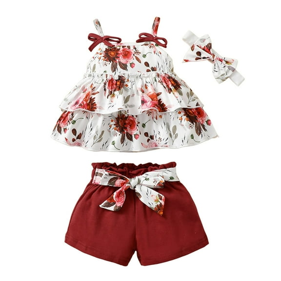 3pcs Todder Baby Girl Clothes Cute Cotton Clothing Sets Sunflower Printed Sleeveless Camisole Tops and Shorts Headband Outfits Set 6M