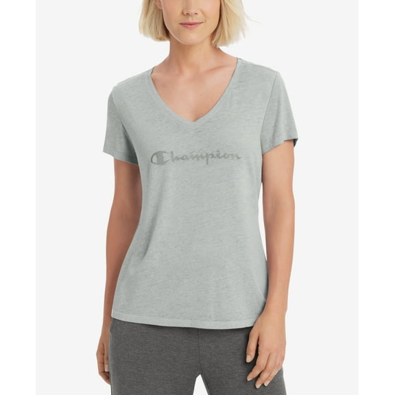 Champion Womens Authentic Wash Tee,Oxford Gray/Classic Champion Script,XS