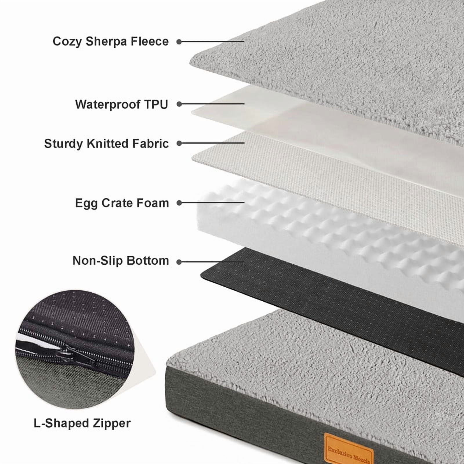 Exclusivo Mezcla Medium Dog Bed with Removable and Washable Cover, Orthopedic Pet Bed for Crates, Non-Slip Bottom and Waterproof Liner, 36"×24", Grey
