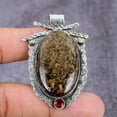 thumbnail image 2 of Natural Turtela Fossil, Garnet Gemstone 925 Sterling Silver Pendant 2.37", 2 of 4