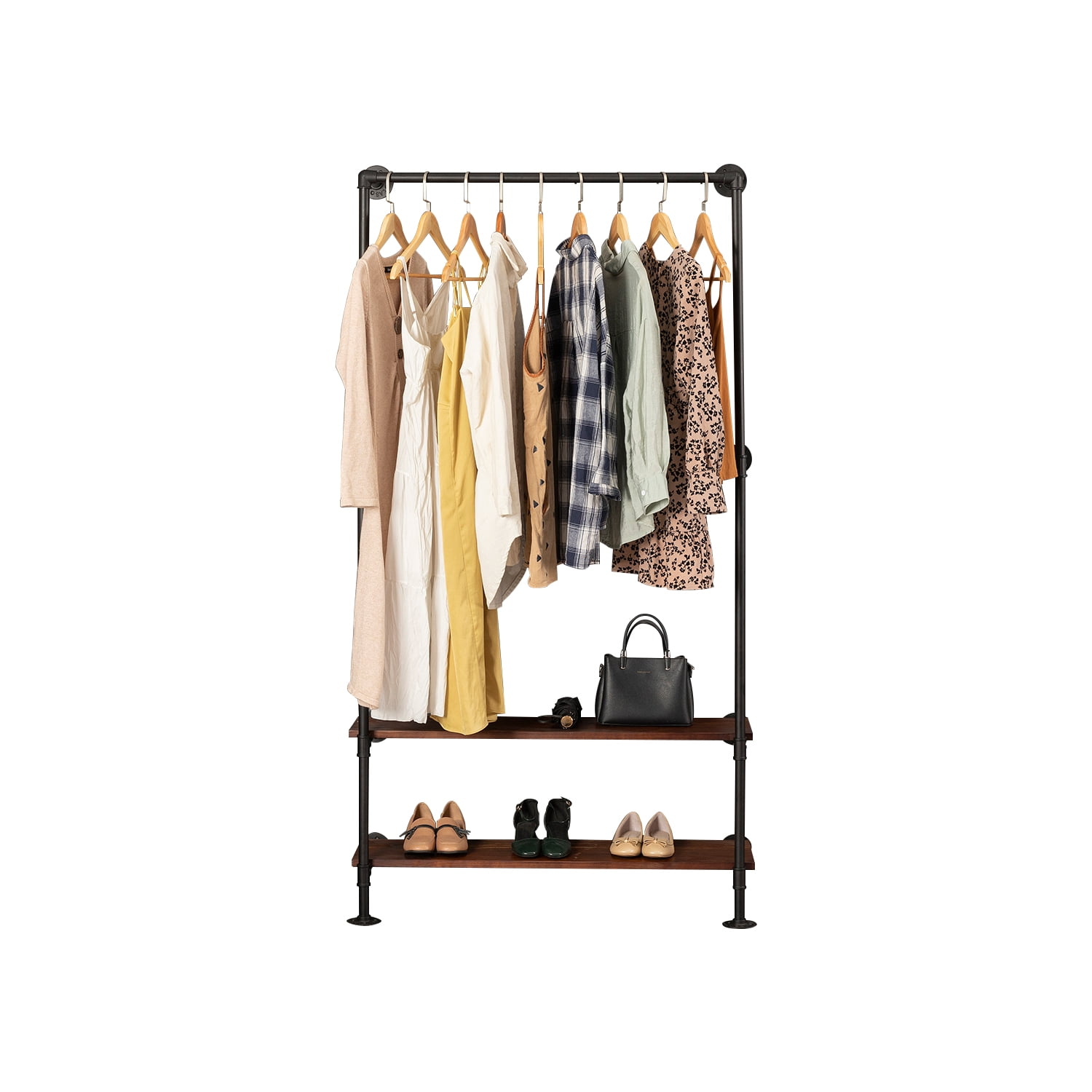 Industrial Pipe Clothing Rack with Shelves, Industrial Wall Mounted