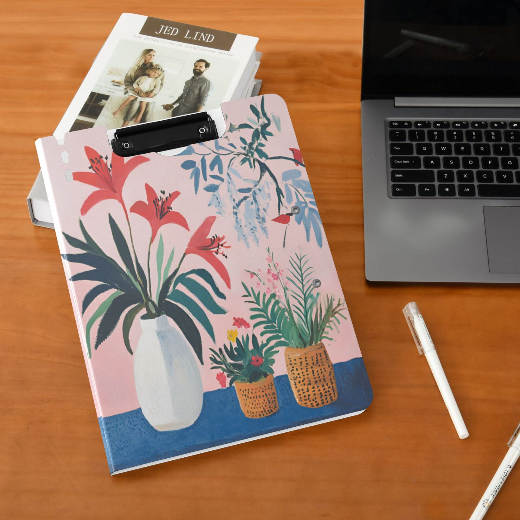 FORMRS A4 Clipboard Folder with Pen Holder Horizontal Foldable School Office Binder, Flowers and Leaves
