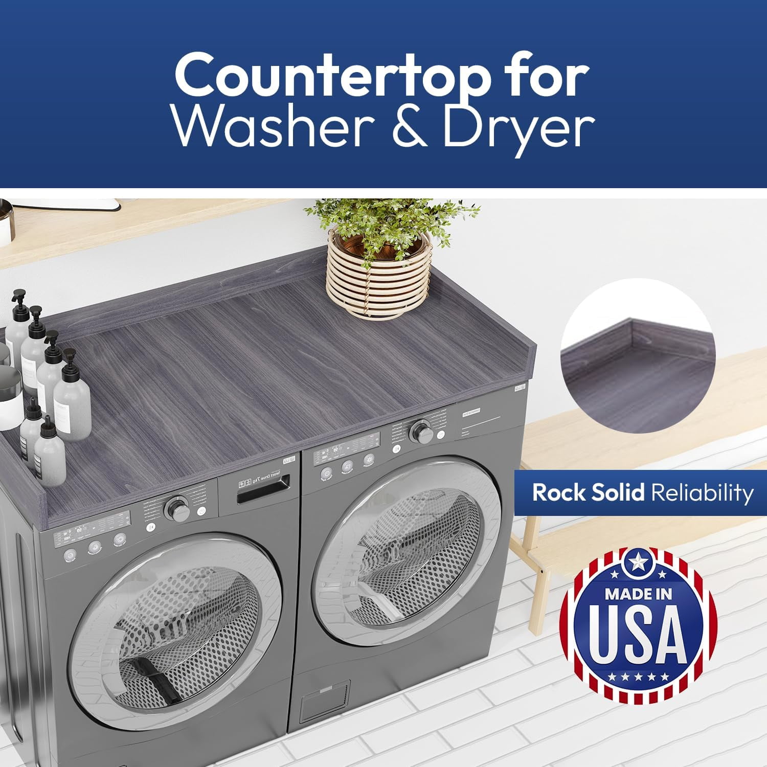 OfficeSimpli Washer Dryer Countertop w Non-Slip Pads, Made in USA, Laundry Room Wood Topper, Washer Dryer Cover for Top, Laundry Guard, Laundry Countertop, Laminate Finish (Iconic Maple)