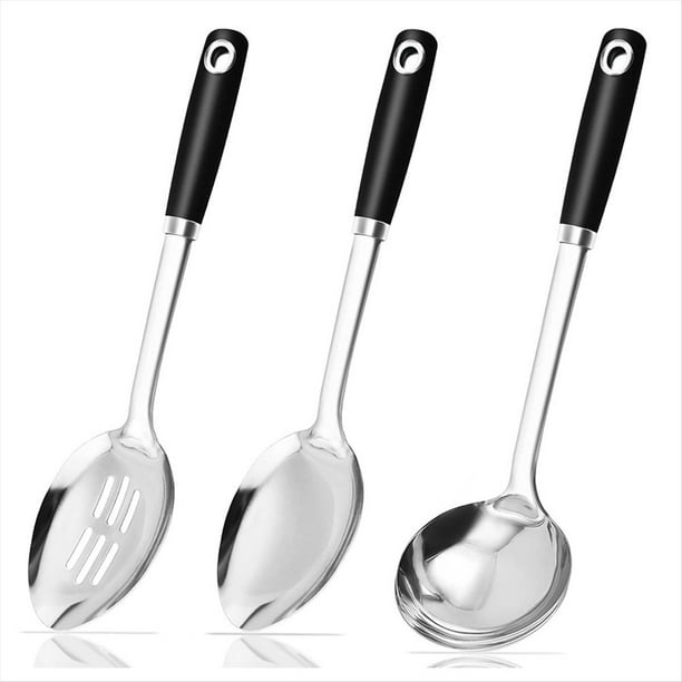 Juego de 3 Cucharas para Cocinar, Cucharas Grandes para Servir, Cuchara Ranurada, Cuchara para Cocinar y Cucharón para Sopa