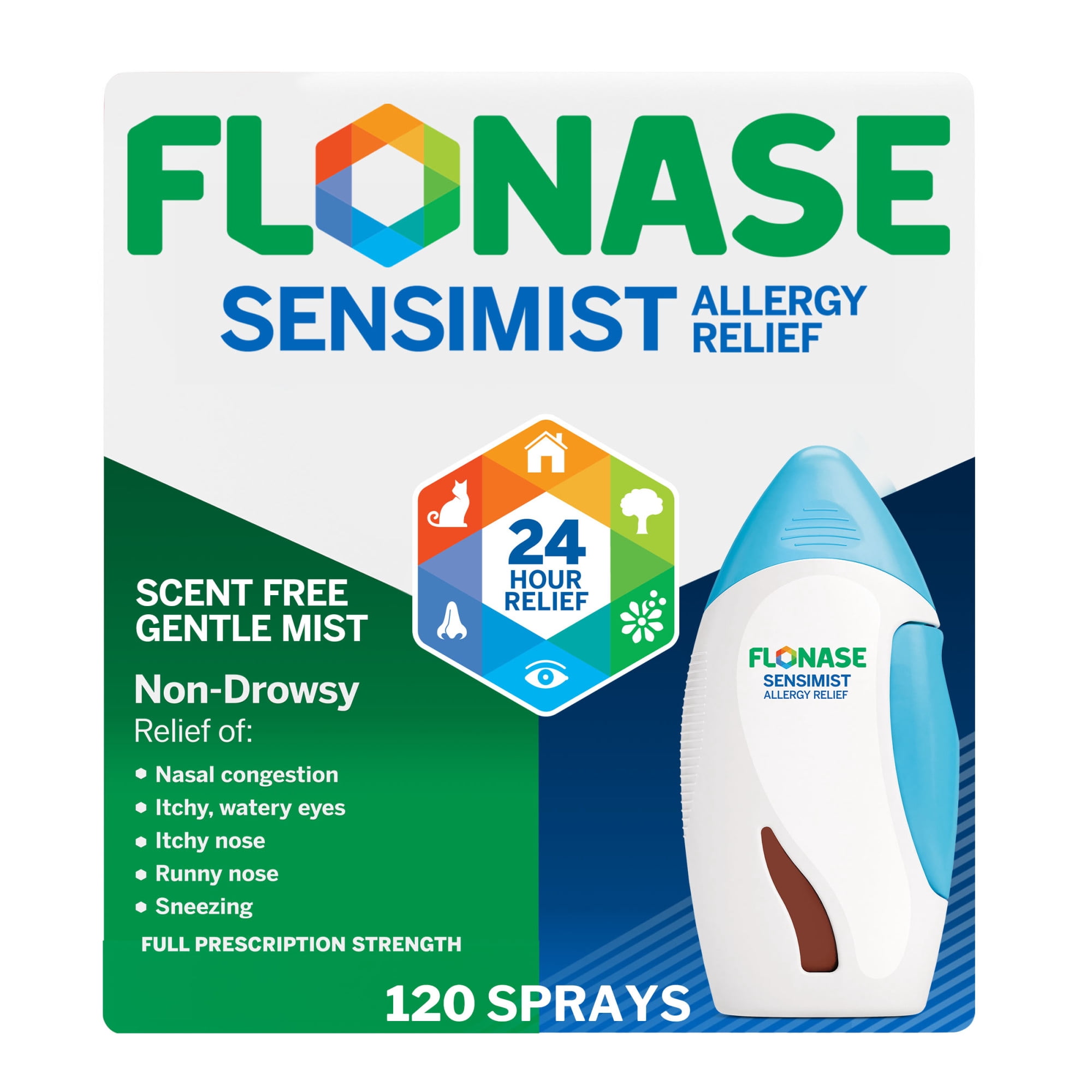 Flonase Sensimist Nasal Spray Non-Drowsy Decongestant Severe Allergy Relief Medicine, 120 Sprays
