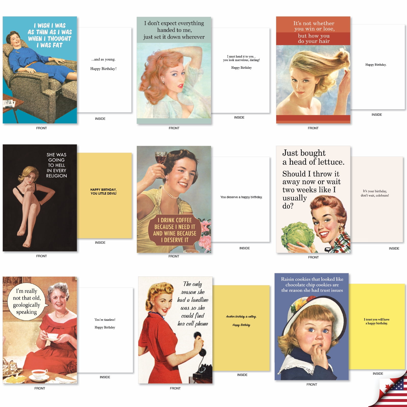 NobleWorks Ephemera Femme Festival - Pack of 36 Birthday Greeting Cards with Envelopes (4.63 x 6.75 Inch) - AC9377BDG-B1x36