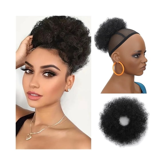 Afro Puff Hair Bun Chignon Synthetic Kinky Curly Elastic Ponytail Hair Extensions Thick Updo Hairpieces