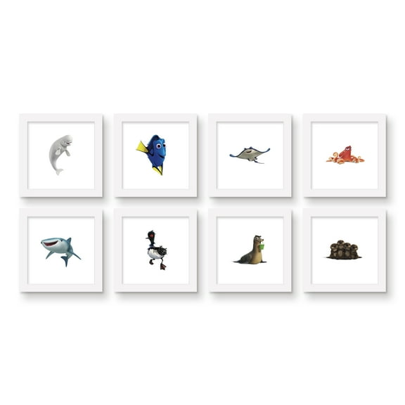 Gallery Pops Disney Pixar Finding Dory - Character Wall Art Bundle (8-Pack), White Framed Version, 12" x 12"