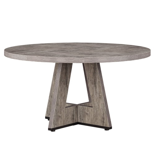 47" Round Farmhouse Dining Table – Rustic Grey Wood Kitchen Table for 4, Cross Base Wooden Dinner Table for Dining Room, Breakfast Nook, or Living Area